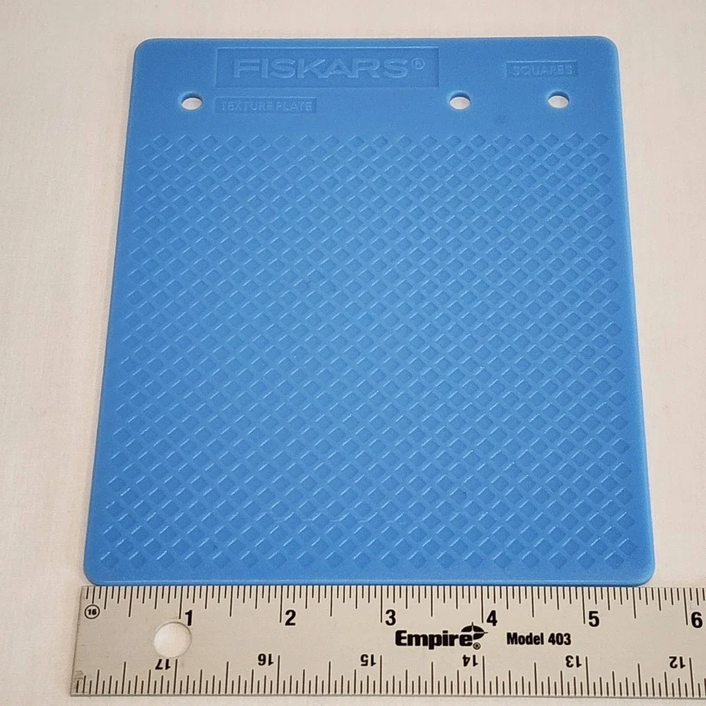 Set 6 Double Sided Fiskars Texture Plates Blue Plastic Embossing Rubbing Tools